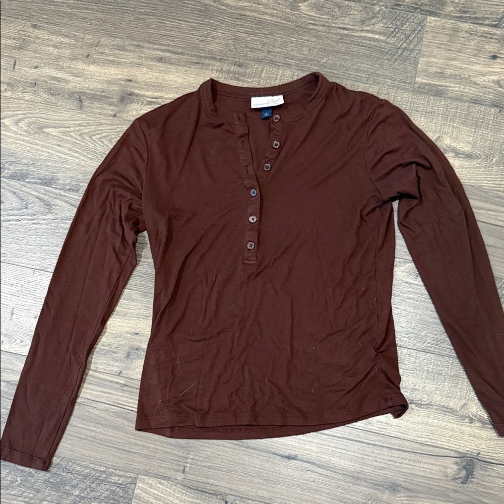 3/$8 Universal Thread Long-Sleeve Henley Top in Brown